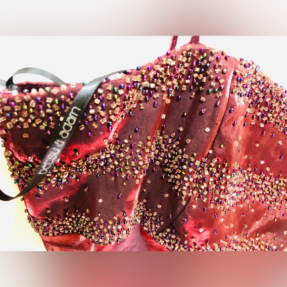Betsy & Adam Beaded Gown – Metallic Ruby, Size Small - Picture 4 of 5